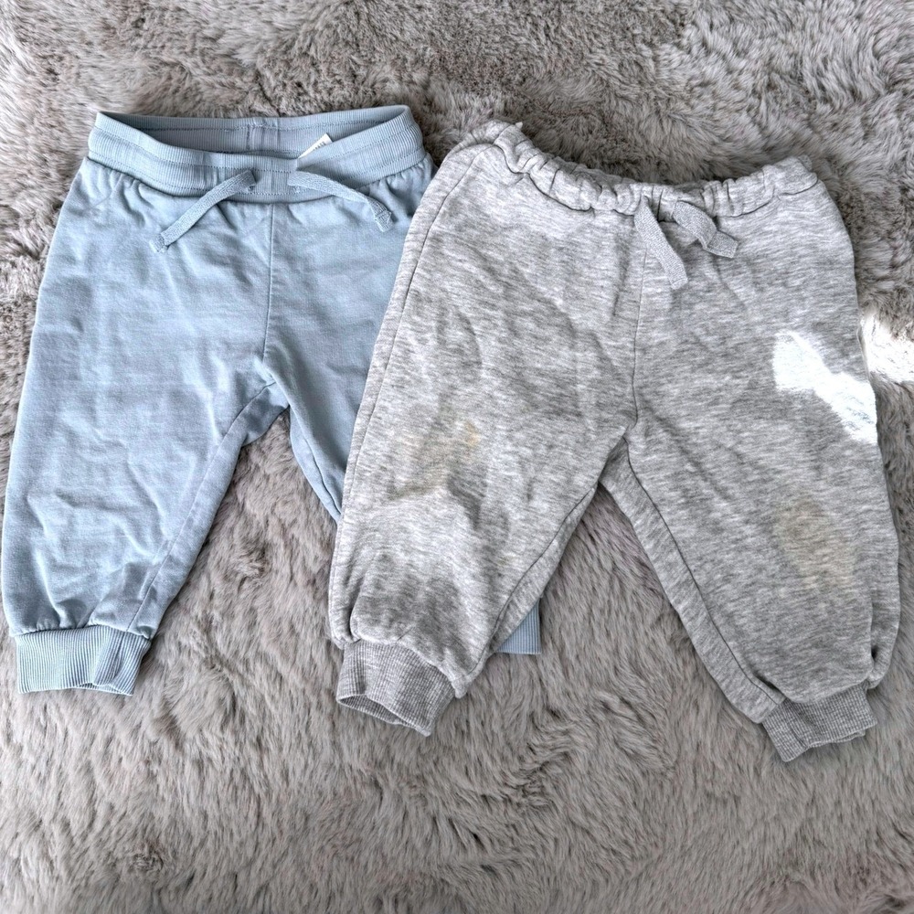 H&M Baby Joggers Lot of 2 Blue Gray Organic Cotton Sweatpants 6-9 Months